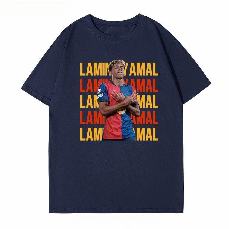 Summer Fashion New 2025 Soccer Barcelona Yamal Short Sleeve T-Shirt Yamal Celebrates Spanish Men's Casual Plus Size Summer
