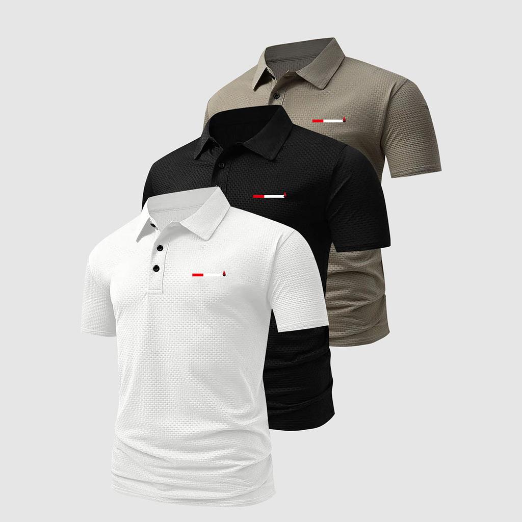 Confezione da 3 Polo a Maglia Waffle da Uomo Stampa a Righe Casual Manica Corta Traspiranti per Uso Quotidiano