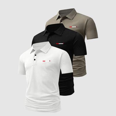 Men's 3 Pack Waffle Knit Polo Shirts Stripe Print Casual Short Sleeve Tops Breathable Daily Wear