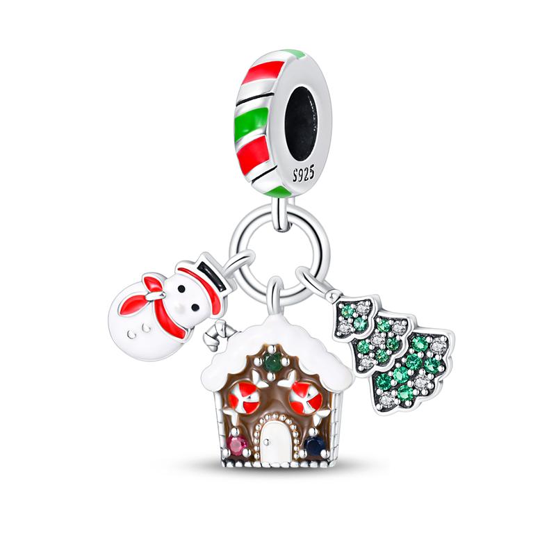 Silver-Plated Christmas Series Charms for Women, Fits Original Diy Bracelet, Bangle, DIY Beads, Birthday, Fine Jewelry Gift