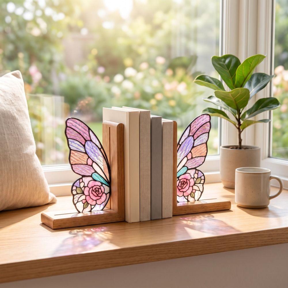 Dekoratives Schmetterlingsflügel-Buchstützen-Set Acryl-Buchstütze mit Sockeln Buch-Dekorationen Büroregal
