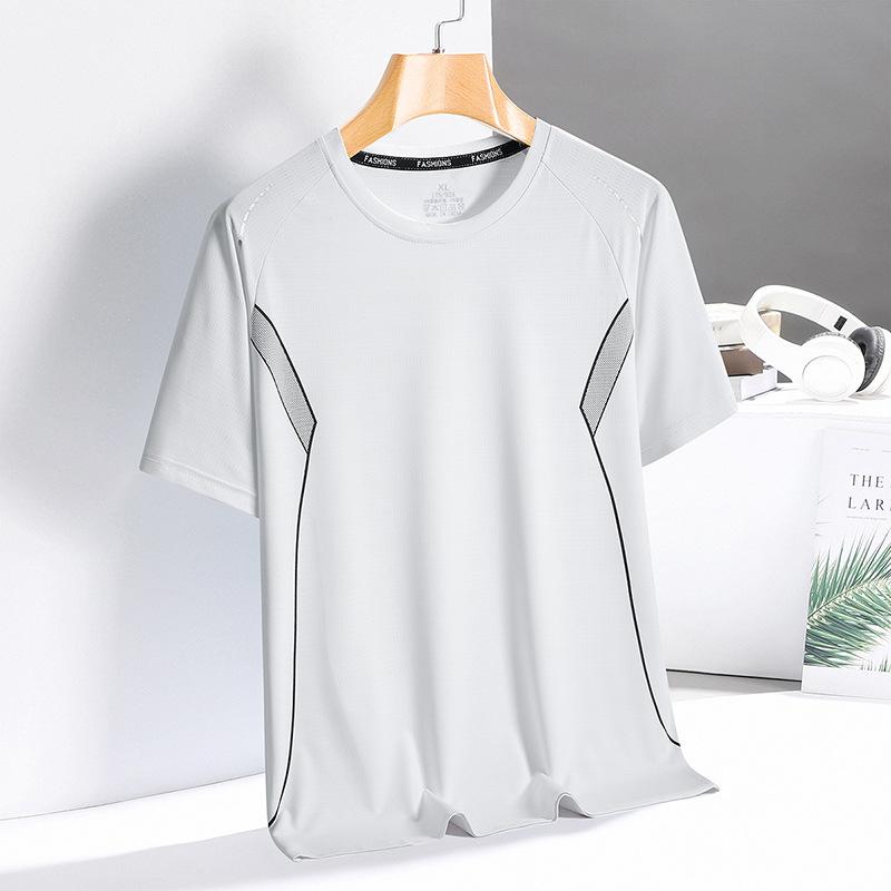 

Летняя тонкая быстросохнущая футболка Футболка из ледяного шелка Быстросохнущая футболка с короткими рукавами и круглым вырезом из ледяного шелка Спортивная облегающая футболка для активного отдыха XL