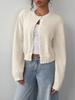 Short Knit Cardigan with Round Neck and Button Front In Light Yellow