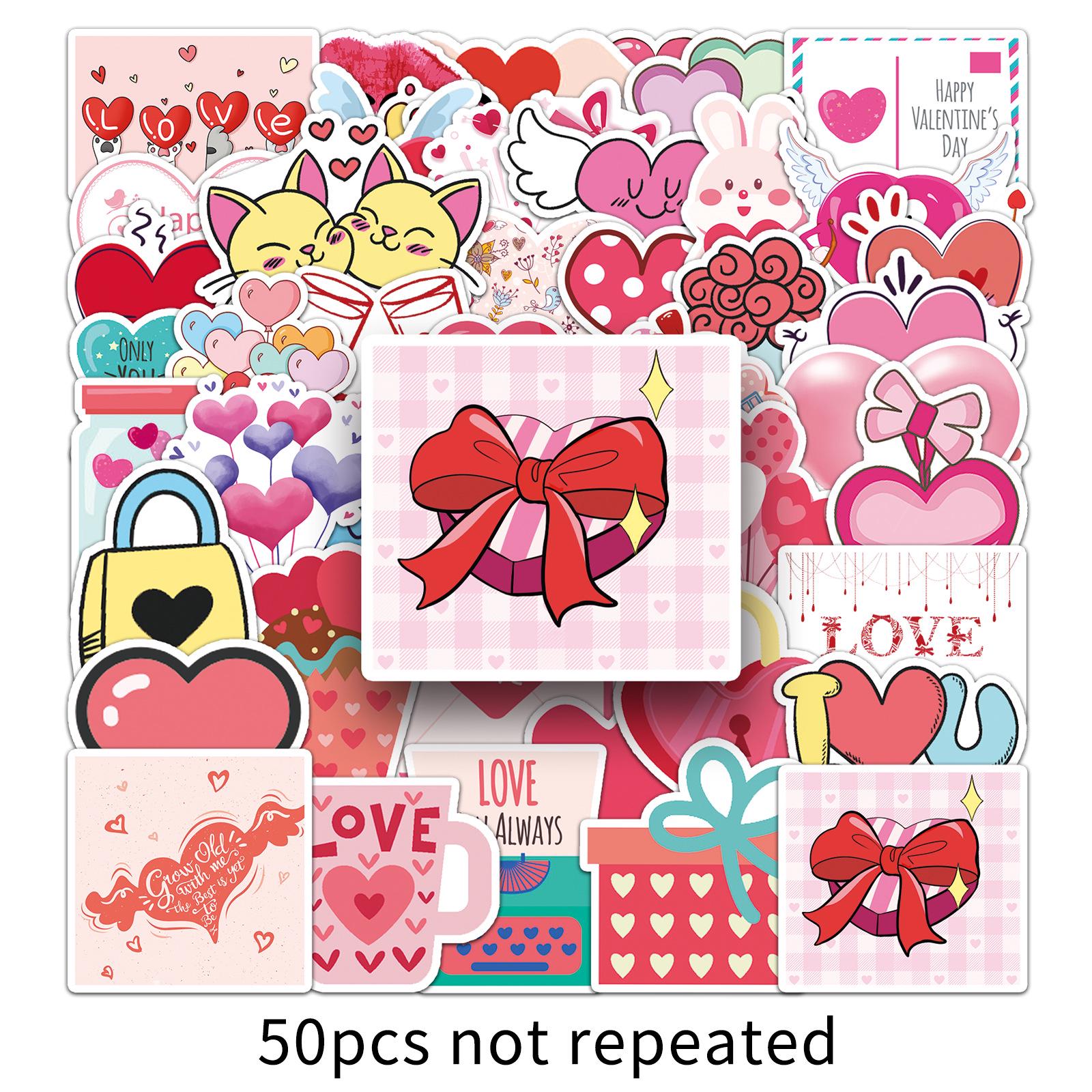50 Valentine s Day Cartoon Heart Stickers - Waterproof PVC for Cups, Skateboards & Luggage