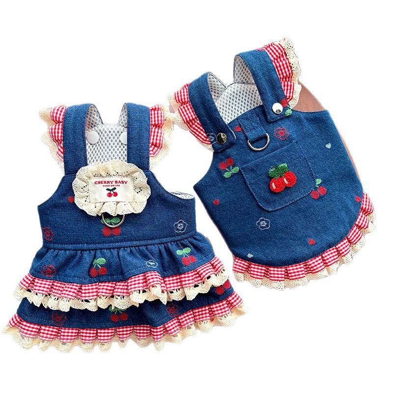 Pet Dog Cat Dress With Suspender Strap Denim Style Cute Princess Outfit Small Dogs Cats