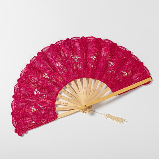 Lace Folding Fan with Tassel Hollow Ribs Vintage European Dance Performance Party Photo Props Portable Summer Hand Held Fan Women Girls Gift