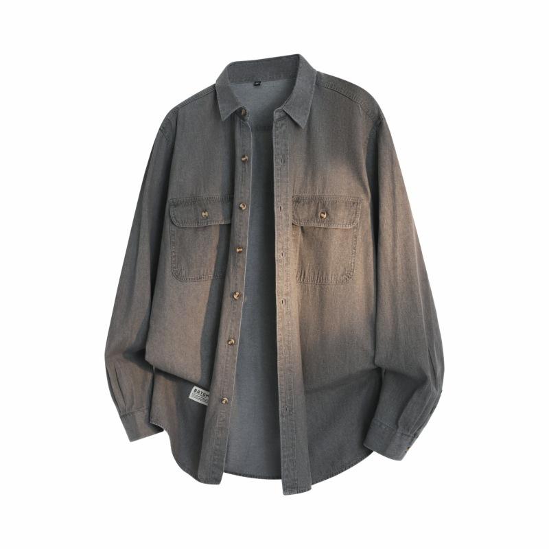 Minimalist Solid Color Men's Jakas Long-sleeved Shirt 2026 Autumn Denim Lapel Loose Men's Jacket Coat Men's Breathable Work Casual Jacket
