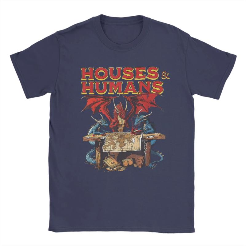 Popular Houses and Humans Retro 90s T-Shirts Men 100%Cotton T-Shirts Dungeon Dragon DnD New Short Sleeve Tees OverSize Clothing