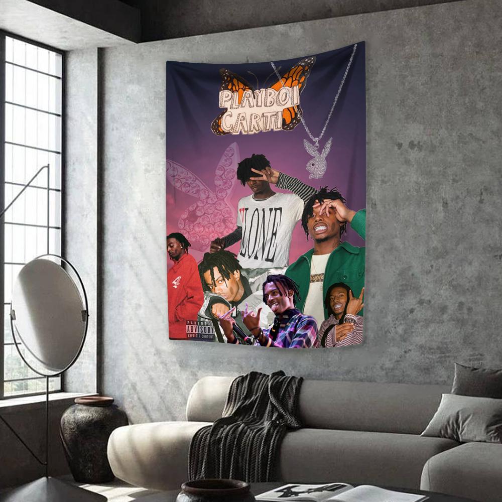 

Pop Rapper Singer Tapestry Playboi Carti Album Hippie Home Decor Wall Hanging Dormitory Party Backdrop Beach Towel Sofa Blanket 29x37in