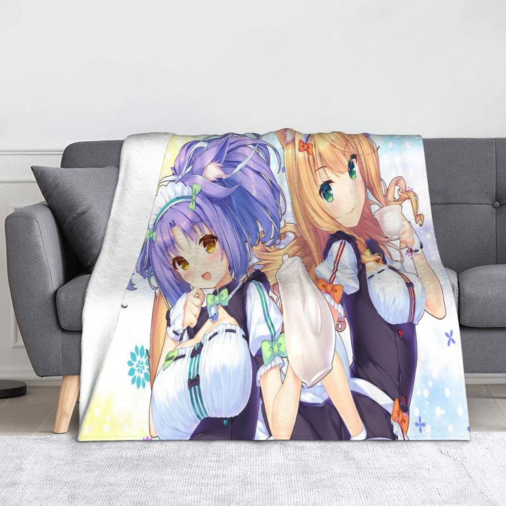Chocola Vanilla Blanket Flannel Spring Autumn Anime Nekopara Lightweight Thin Throw Blanket for Bedding Couch Bedspread
