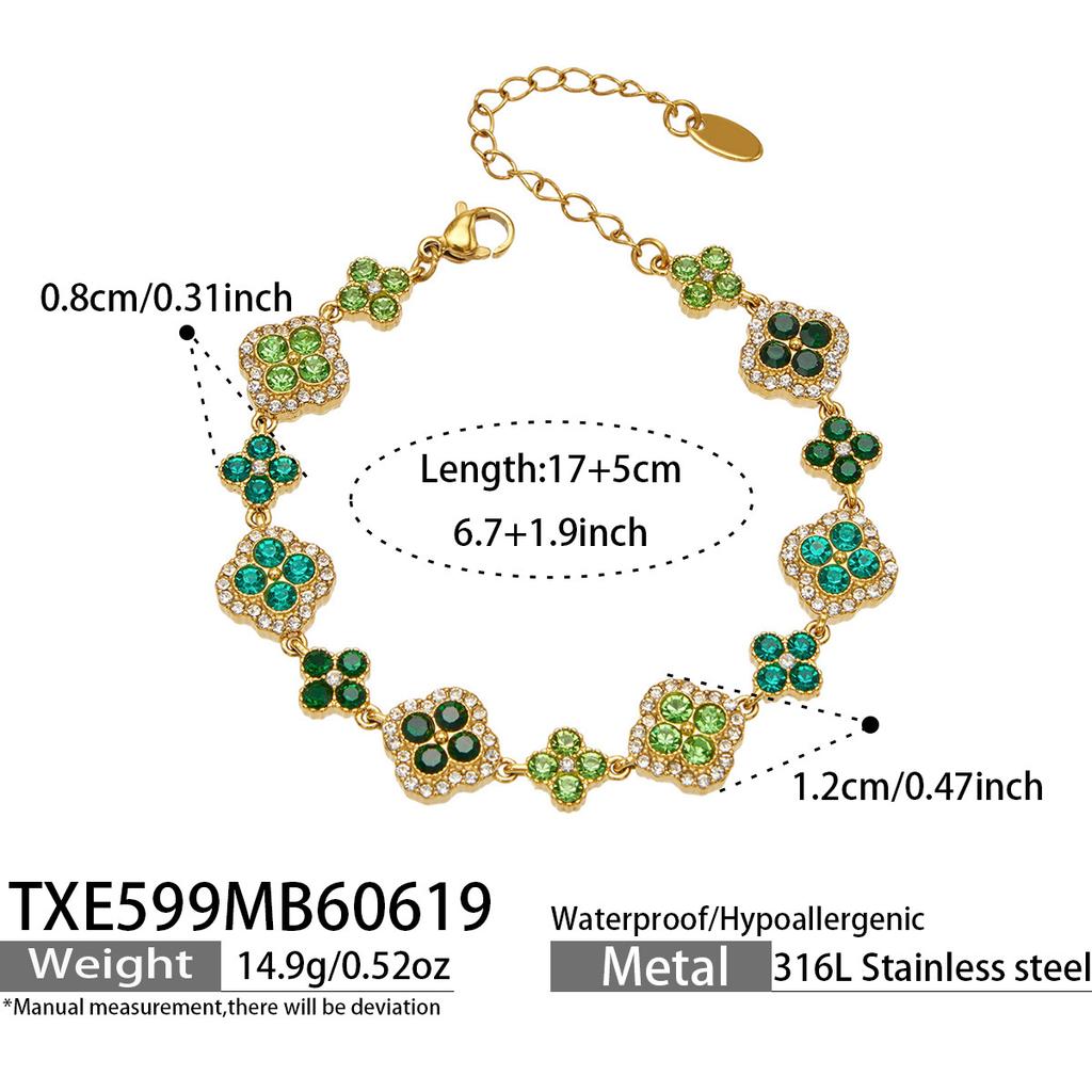 SSeeSY Custom Design Jewelry Stainless Steel 18K Gold Plated Clover Stud Earrings Necklace Set for Engagement Party with Zircon
