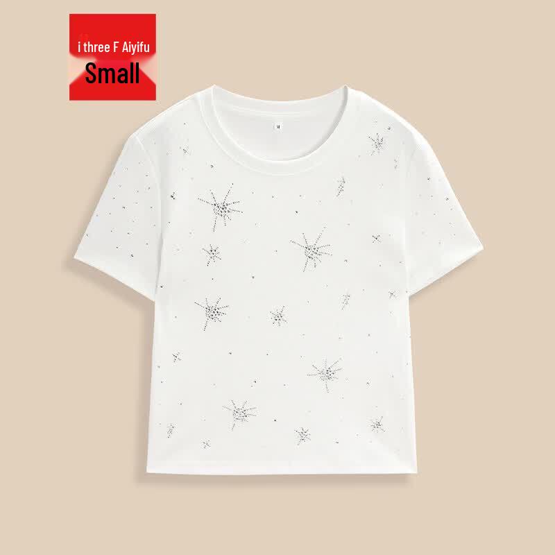 IEF 2026 Summer Petite Rhinestone Design T-Shirt L