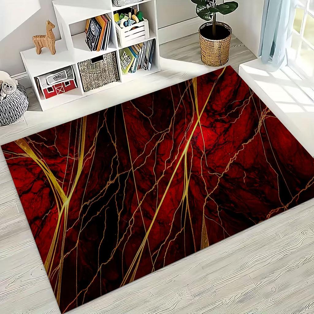 2026 Luxurious Marble Black Green Gold Colorful Stone Texture Rug for Bedroom Living Room Sofa Home Doormat Decor,Non-slip Mat
