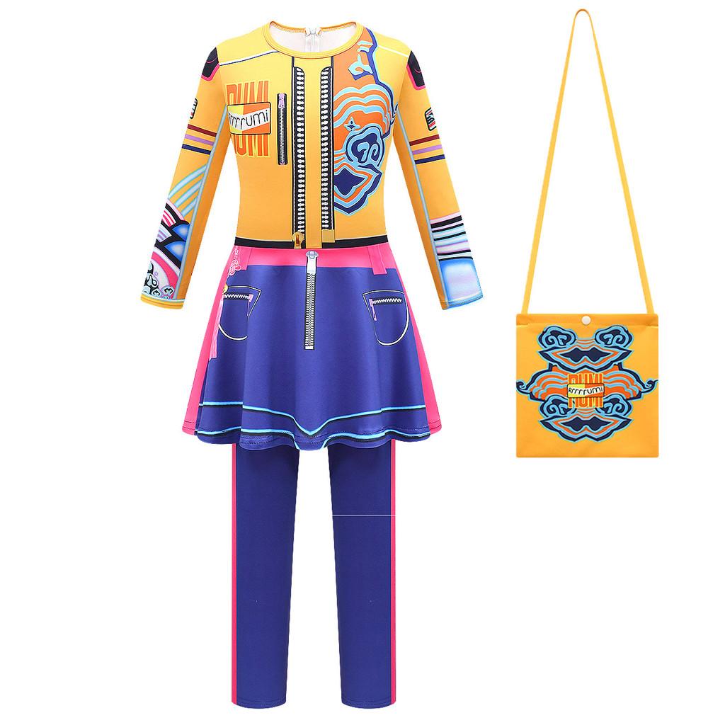 Kids Girls Anime Cartoon POP Singer Super Star Printed Jumpsuit Bag Set Halloween Cosplay Costumes