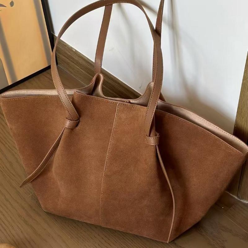 Yogodlns Women Handbag Light Luxury Suede Nubuck Leather Wing Bag Simple Large Capacity French Retro Shoulde rBag Casual Underarm Bag