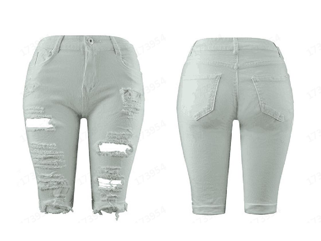 2026 Slimming European & American Style Ripped Denim Shorts for Women - New Fashion Casual S белый
