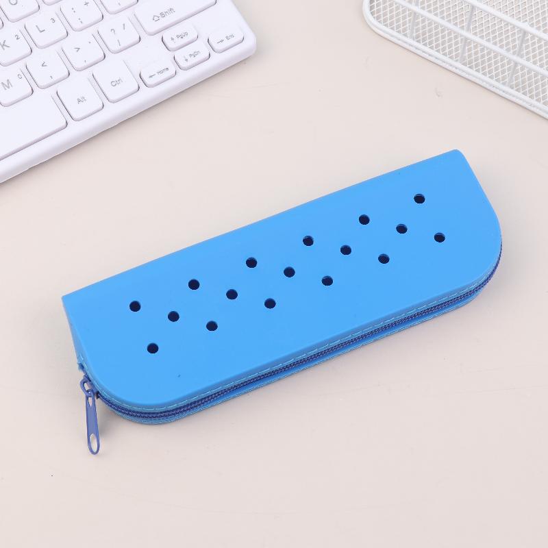 New Stylish Holes Silicone Pencil Case Zipper Soft Pencil Pouch Lightweight Waterproof Stationery Storage Bag Classroom