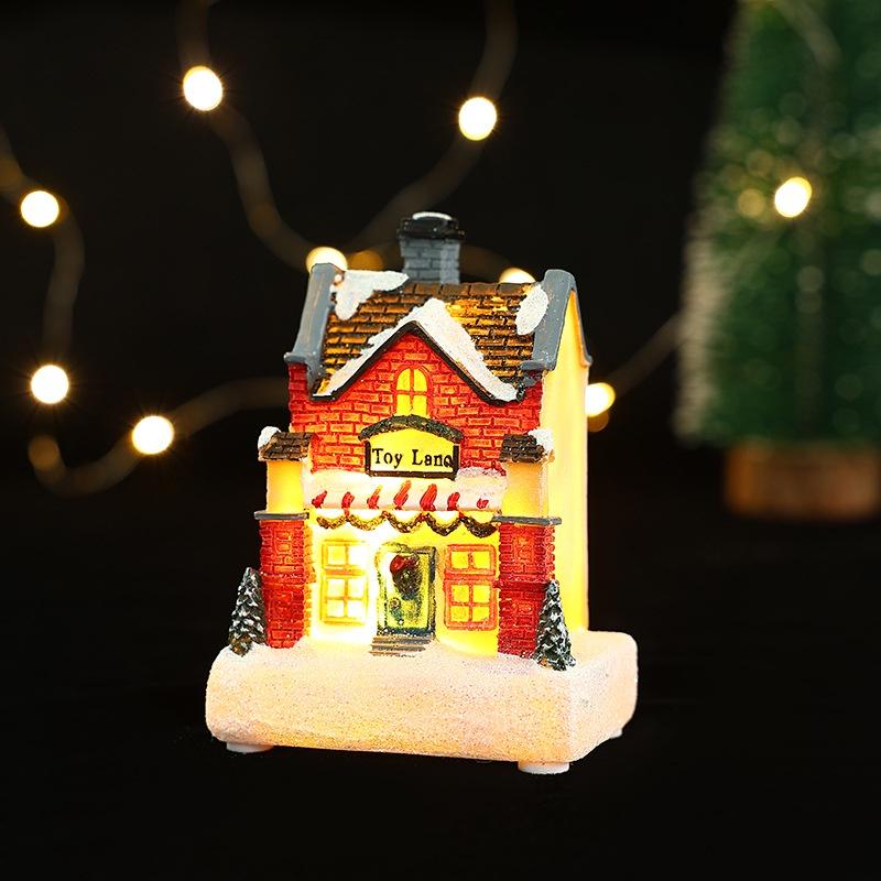 Lighting Up DIY Christmas Tiny Resin House Village Miniature Model Chrismas LED Lights House Xmas Gift