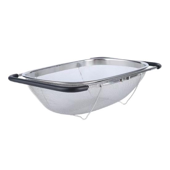 Sink Drain Basket Stainless Steel Mesh Strainer with Telescopic Double-Ear Handle Sink Basket Large Capacity Kitchen Colander for Washing And Draining