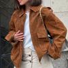Woman Fashion Suede Texture Loose Flying Jackets Casual Slim with Pockets with Zipper Coats