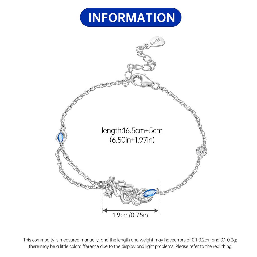PANPOKI New 925 Silver Blue Feather Lucky Symbol Bracelet Chain Link Women Bracelet Jewelry Party Trendy Gifts