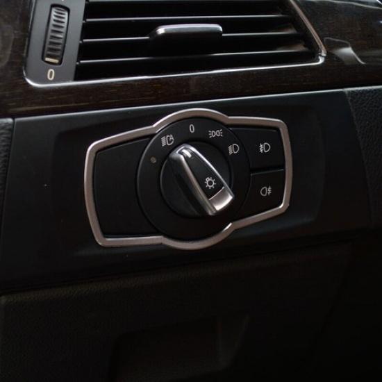 For BMW 3-Series E90 2005-2012 Silver Aluminum Headlight Button Frame Cover Trim