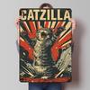 Catzilla Funny Cat Metal Poster Customized Wall Art Retro Vintage Tinplate Signs for Man Cave Gaming Room Decoration Cozy House