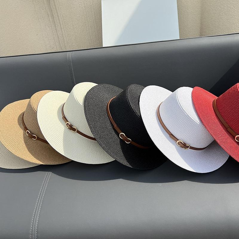 Flat Top Straw Hat Women's Summer Seaside Beach Sunshade Sunscreen Hat Straw Top Hat