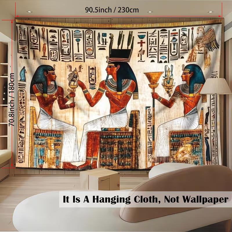 2D Vintage Egyptian Pharaoh Mural Wallpaper, Hieroglyphic Print Wall Covering for Living Room & Office