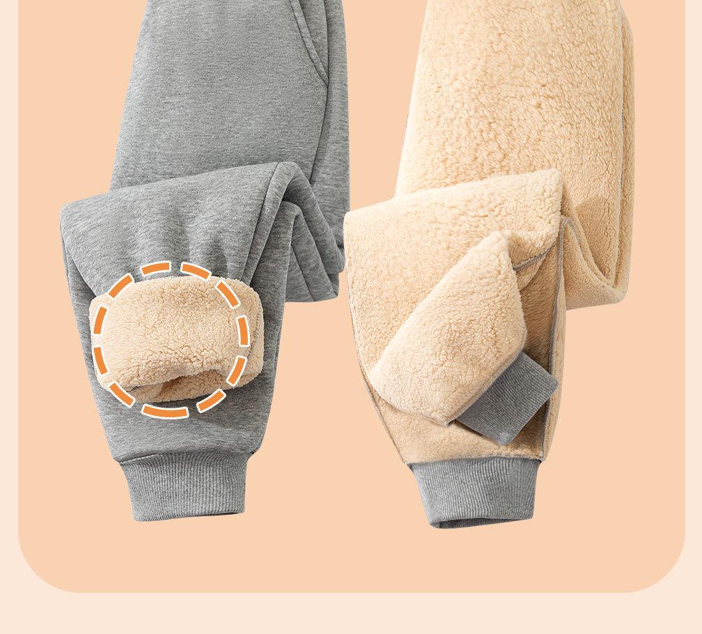 Children's Mid-Waist Lambswool Cotton Pants - Autumn/Winter Fashion Trend Solid Color Warm Long Pants