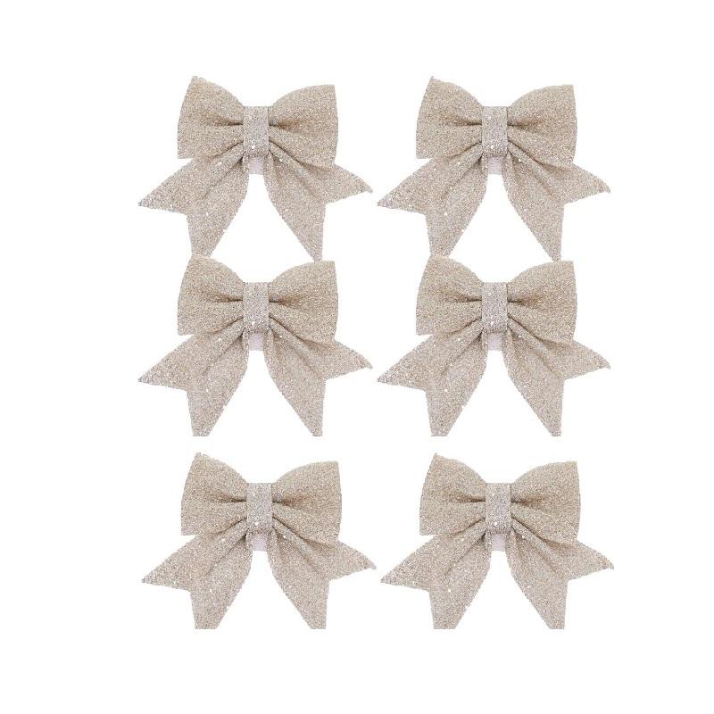 6PCS  Sparkle Bow Ornaments for Christmas Tree, DIY Gift Box Decoration, Xmas New Year Party Garland Home Decor Bows Decorations
