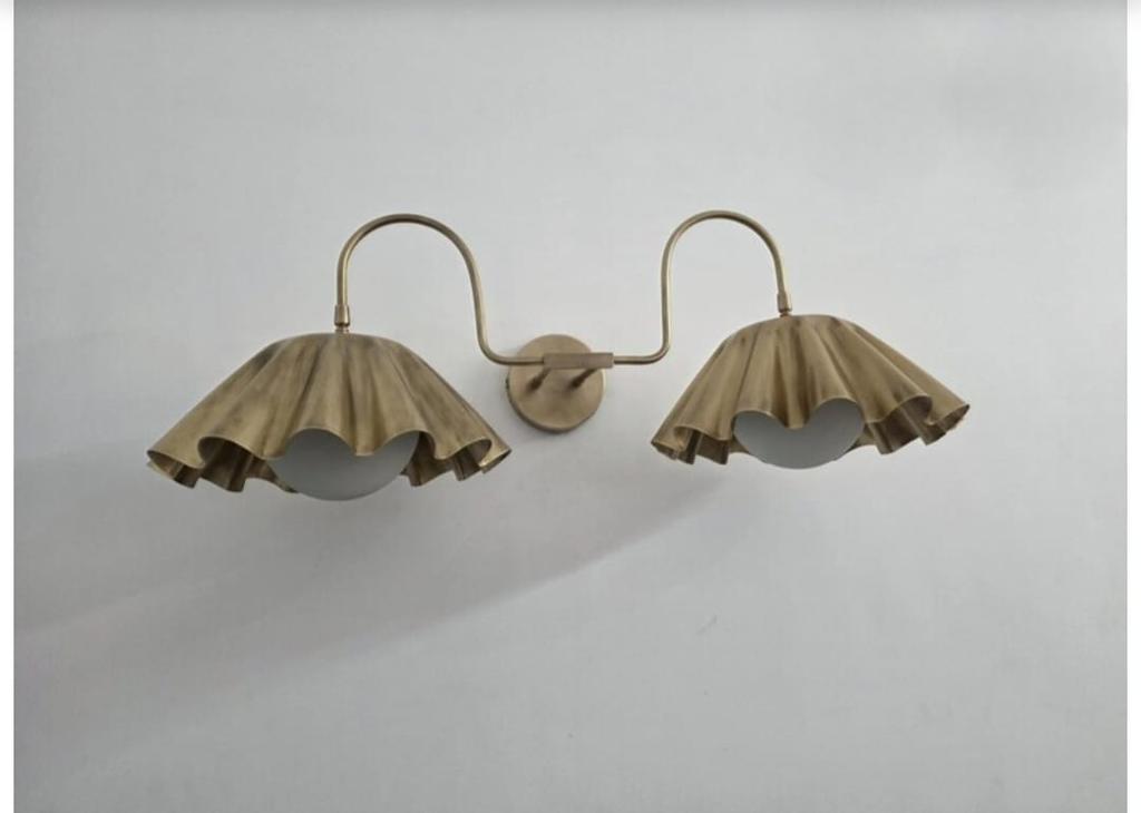 Mid Century 2 Metal Shade Wall Sconce Raw Brass Wall Lamp Fixture
