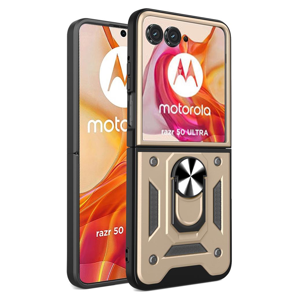 Dla Motorola Razr 50 Ultra 5G Etui ze stojakiem PC+TPU Powłoka na telefon z przesuwaną osłoną aparatu