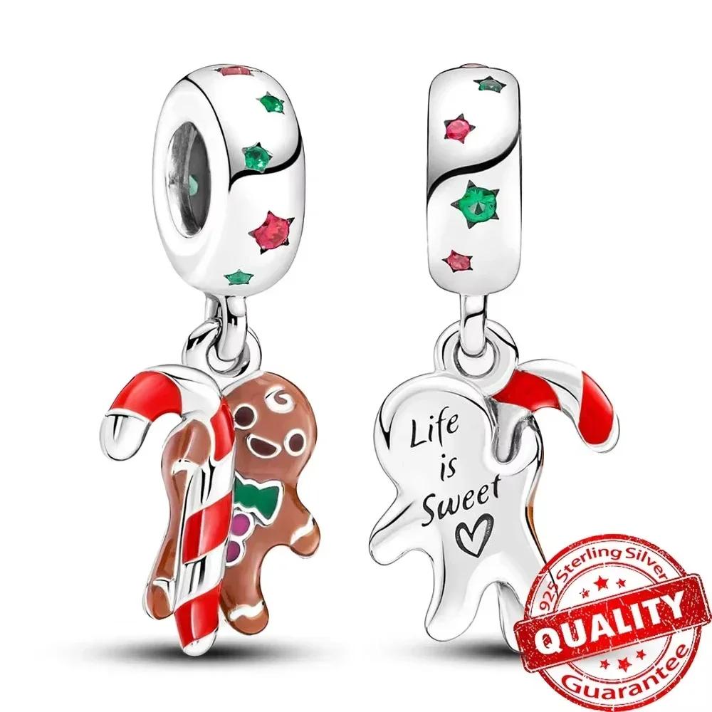 Christmas 925 Silver Charms Santa Claus Reindeer Earrings Beads fit Necklace Bracelets DIY Fine Jewelry Party Gift