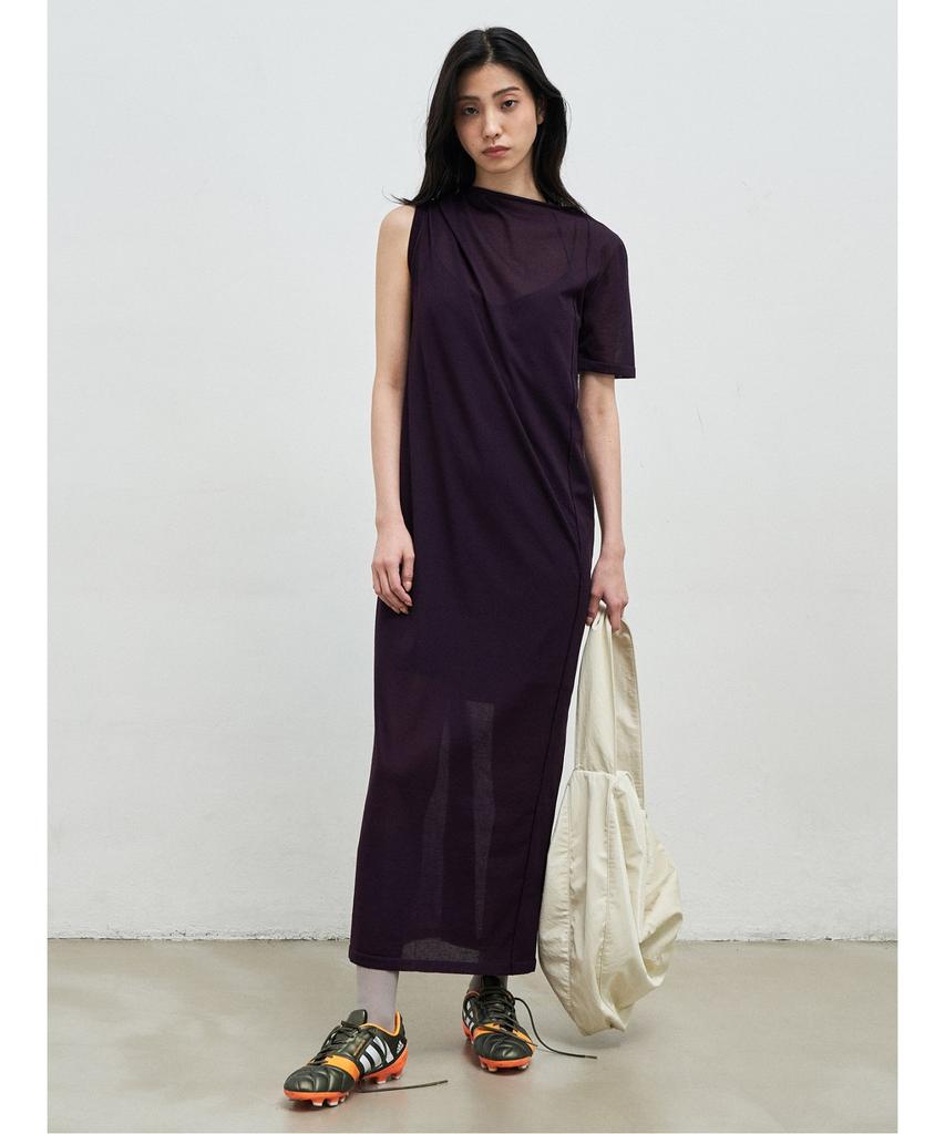 Anggae Draped Asymmetrical Knit Dress Violet