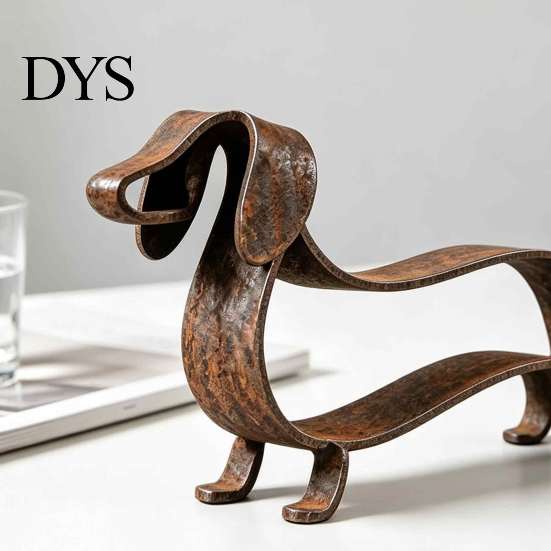 Small Metal Animal Figurines Rustic Dachshund Sculpture, Minimalist Line Art Iron Dog Statue, Vintage Table Ornaments Wiener Tabletop Figurine