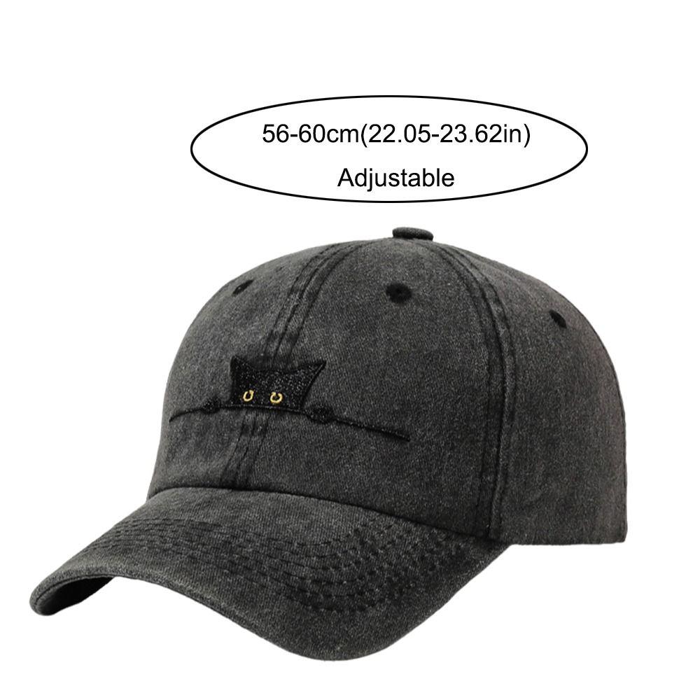 Fashion Cartoon Cat Embroidery Baseball Cap Visor Washed Cotton Peaked Cap Adjustable Sunscreen Hats For Man Women