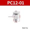 White Pneumatic Quick Connect Fittings, External Thread, PC4/6/8/10/12/14/16-M5/M6, Sizes 01-06
