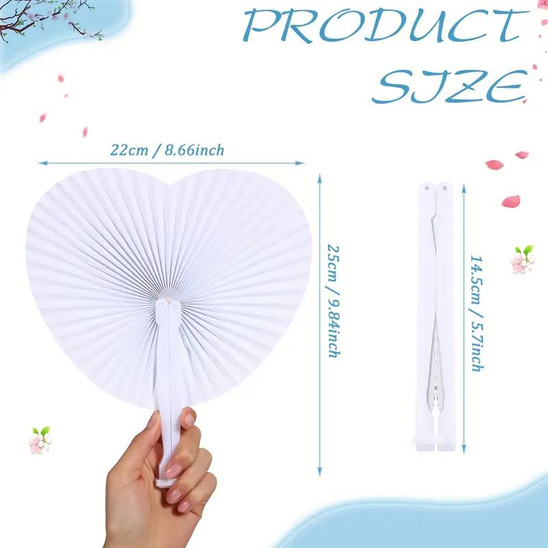 WTEMPO White Heart-Shaped Folding Paper Fans Elegant Handheld Accordion Fans for Wedding Birthday Anniversaries Party Decorations Wedding Decorations