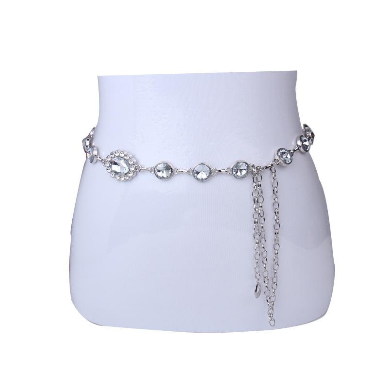 Metal Waist Chain, Women'S Summer Dress With Big Diamonds, Silver Elegant Waist Accessories, Belt, Red Seal.