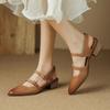 Summer Women Sandals Genuine Leather  Shoes for Women Cover Toe Chunky Heel Shoes Pointed Toe Slingback Sandals Gladiator Shoes