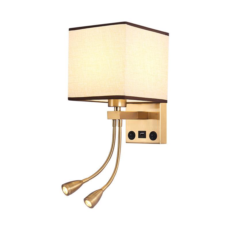 LED Wall Lamp with USB Port Charging Spotlight Fabric Wall Sconce Lighting for Hotel Bedroom Bedside Reading Decor E27