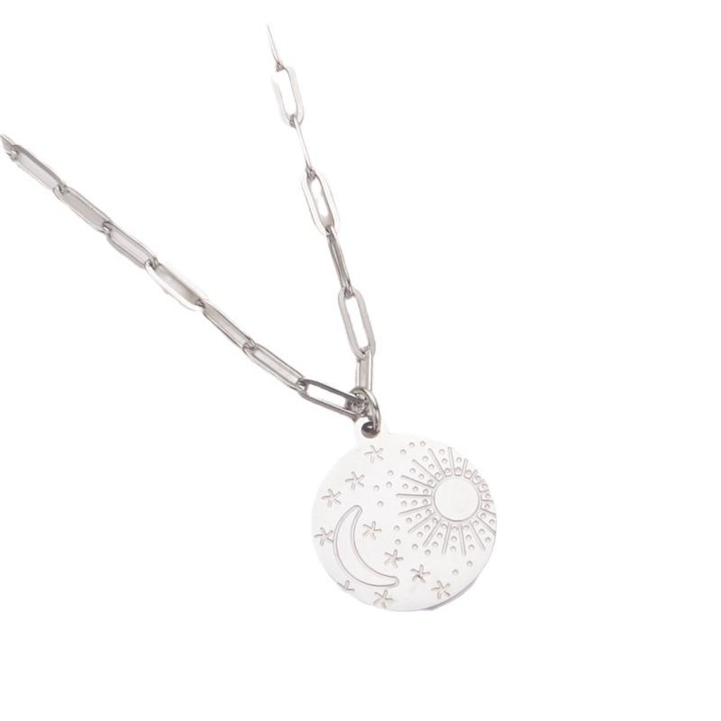Simple Minimalist Light Luxury Women Stainless Steel Star Moon Sun Clavicle Pendant Necklace