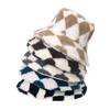 Spot 2025 autumn and winter Europe and America new warm geometric rhombus lattice bucket hat lamb wool pot hat foreign trade