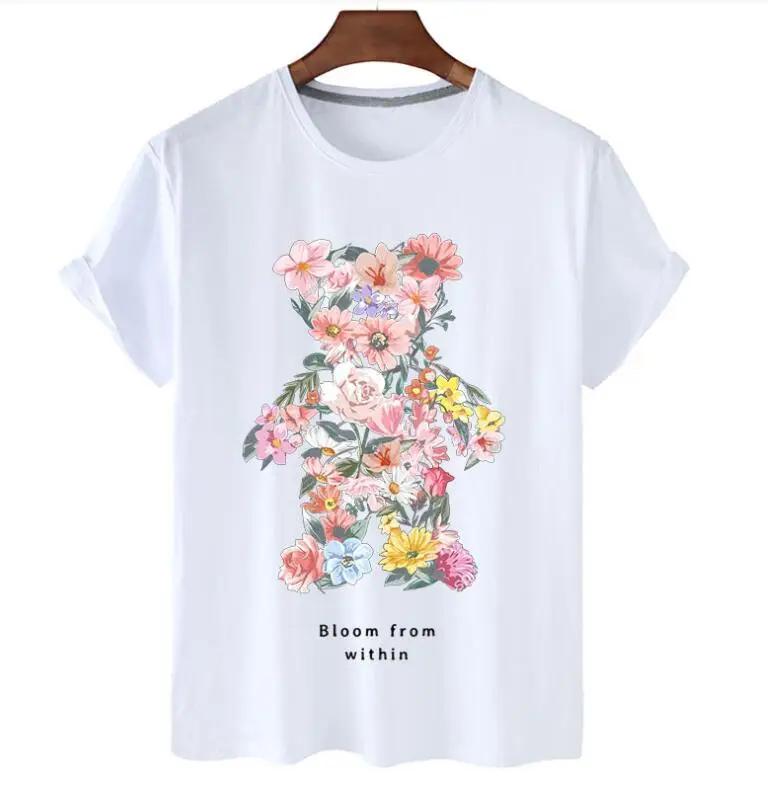 plus Size Trendy Teddy Bear Graphic Tee Casual Short-Sleeved T-Shirt Polyester Fabric Summer Top for Men