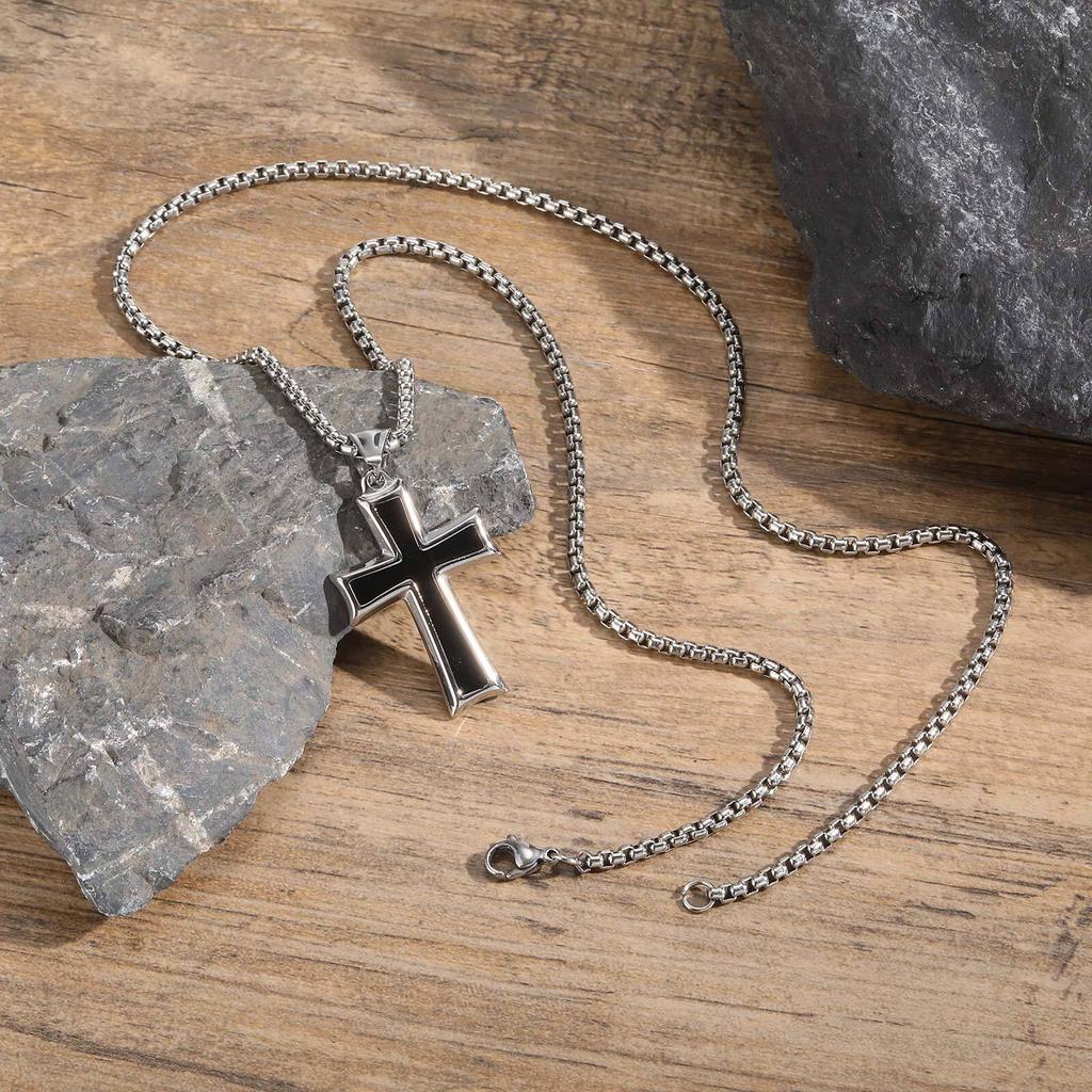 Stainless Steel Cross Necklace for Men,Waterproof Black Glue Pendant Necklace,Trendy Stylish Jewelry Gifts