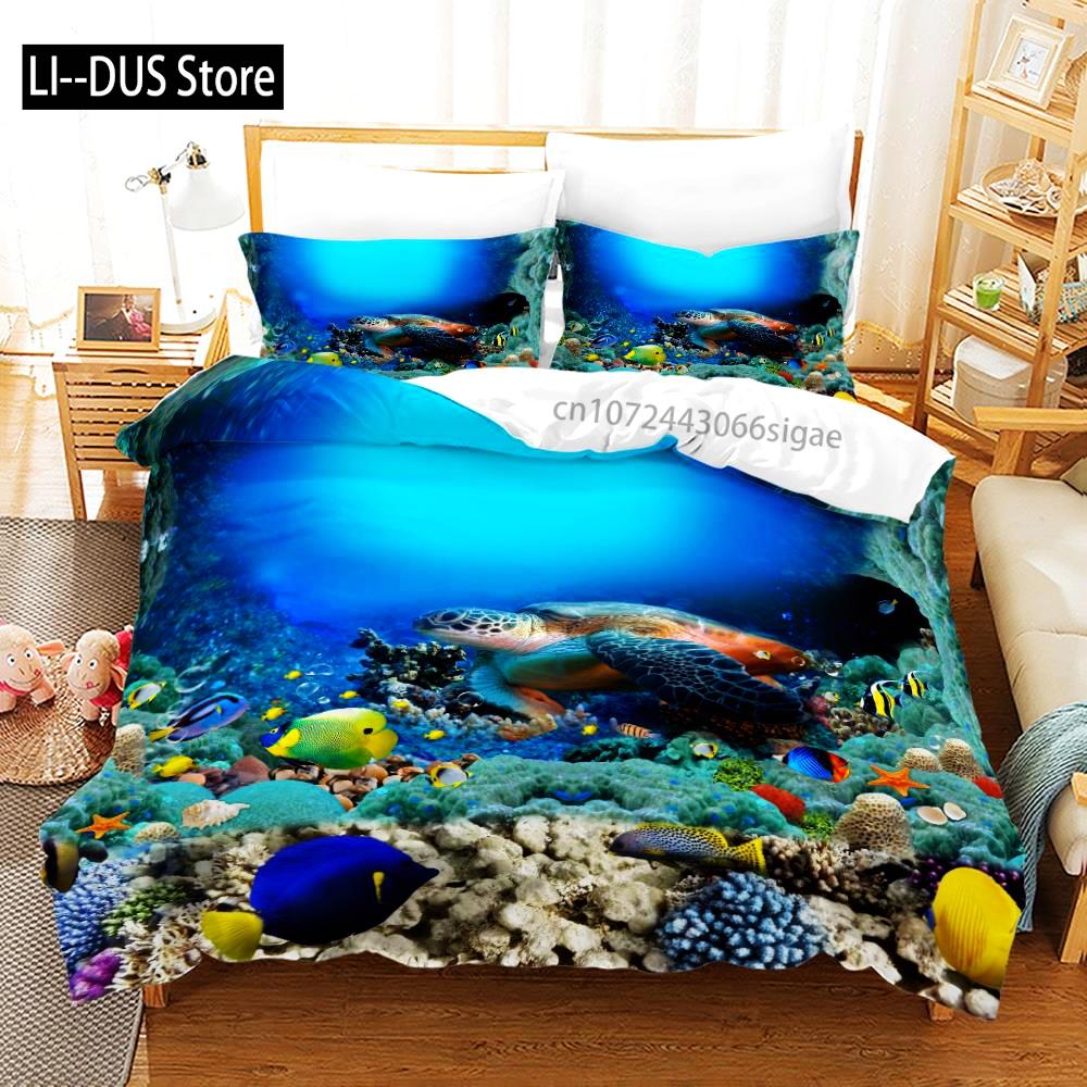 The Underwater World Bedding Set Single Twin Full Queen King Size Fish Bed Set Aldult Kid Bedroom Duvetcover Sets 3D Print 014
