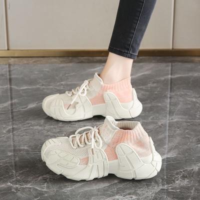 Breathable Fly-woven Socks Shoes Women's Shoes 2025 New Coconut Shoes Platform-soled Sports Casual Shoes Soft-soled Non-slip Running Shoes Women