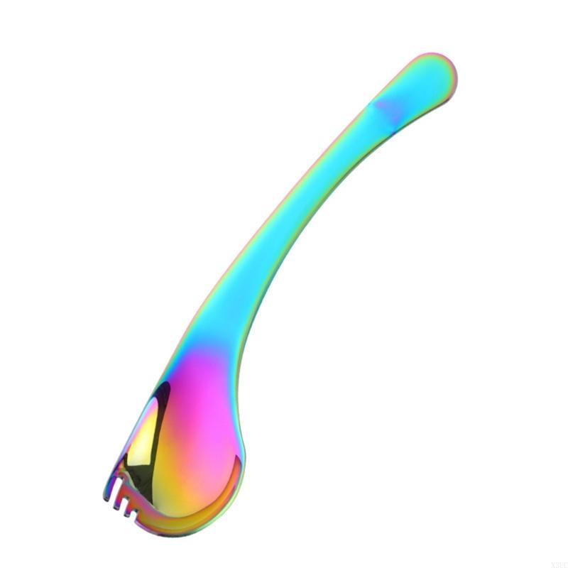 Fourchette Cuillère 2 en 1 Acier Inoxydable Manche Long Cuillères à Dessert Fourchettes Salade de Fruits X3UC