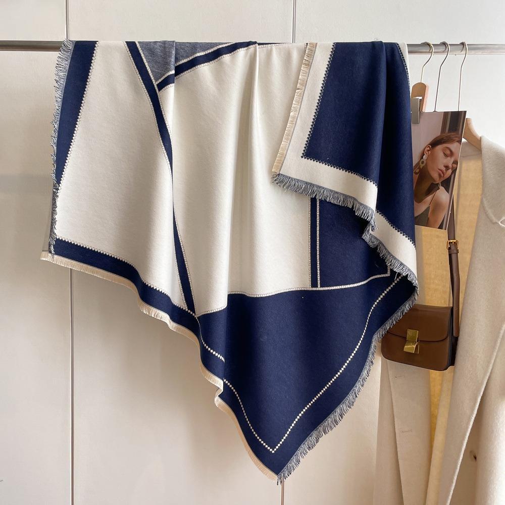 Luxury Imitation Cashmere Shawl: 140cm Square, Warm & Thick with Short Tassels